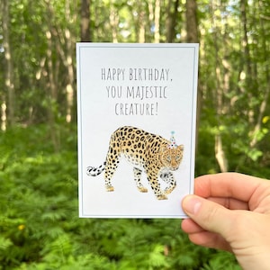 Leopard Pun Geburtstagskarte, Amur Leopard Geburtstagskarte, Leopard Grußkarte, Aquarell Amur Leopard, Recycling Karte, Erhaltung der wild lebenden Tiere