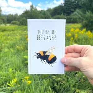 Kaart hommel woordspeling, kaart aquarel hommel, gerecycleerde wenskaart, kaart voor natuurbehoud, kaart jubileum, bij, The Bee's Knees