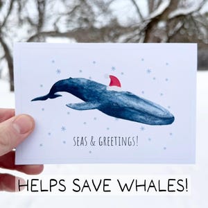 Whale Christmas Card, Funny Holiday Whale Card, Ocean Animal Xmas Greeting Card, Blue Whale Marine Life Card, Recycled Pun Watercolor Card
