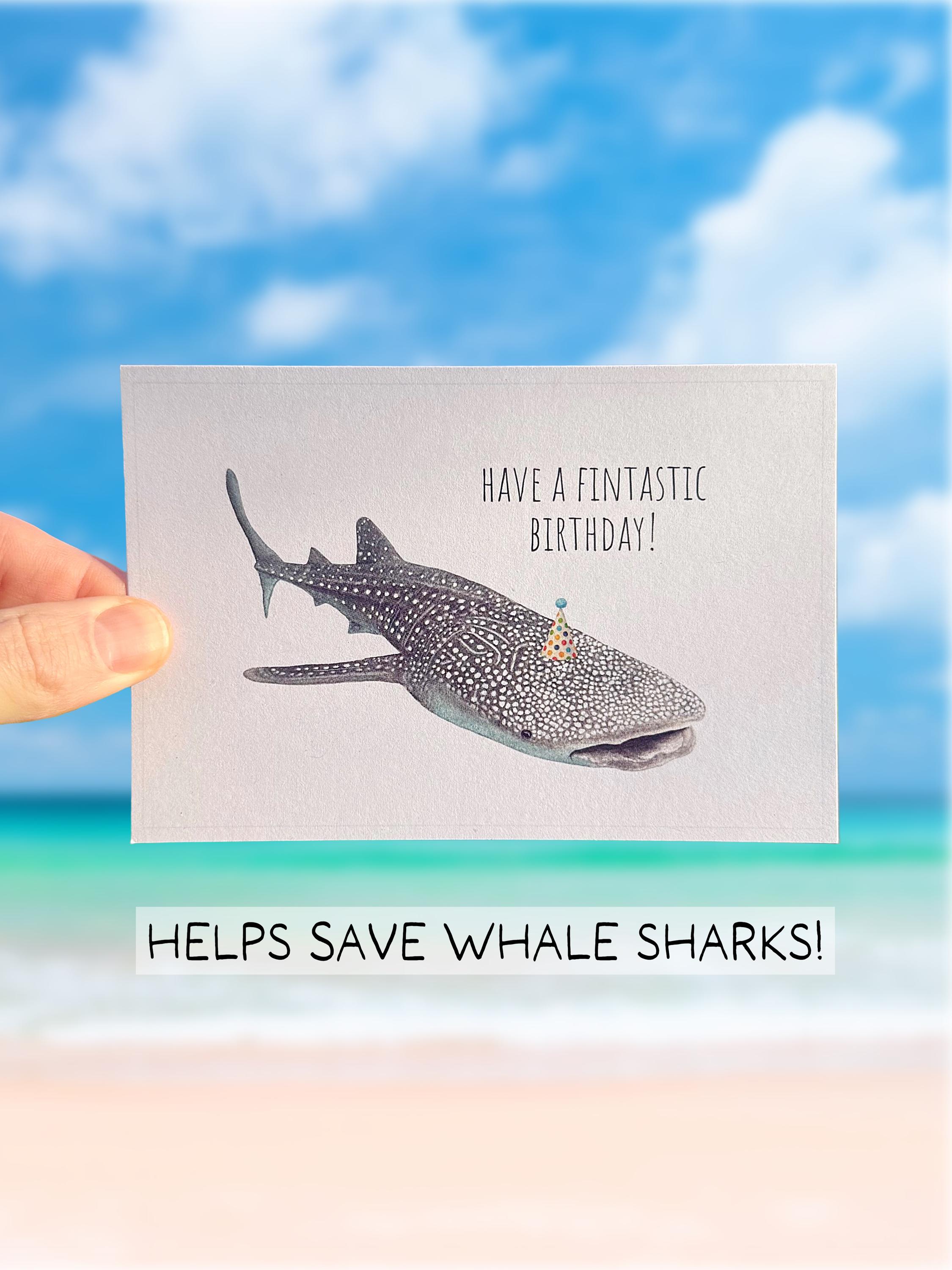 ジンベイザメの誕生日カード、サメの水彩画カード、絶滅危惧種カード