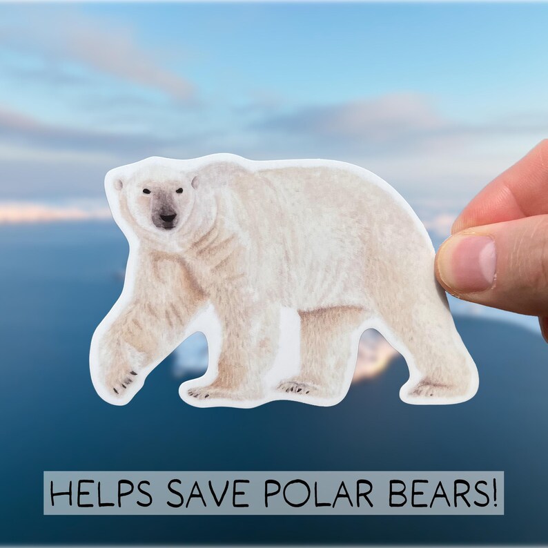 Watercolor Polar Bear Sticker, Polar Bear Lover Gift, Save the Polar Bears, Polar Bear Gift, Wildlife Conservation Sticker, Arctic Sticker image 1