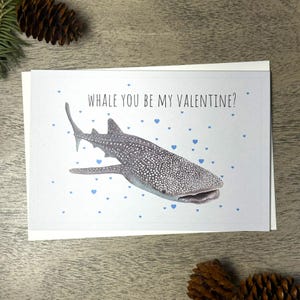 Walvishaai Valentijnskaart, kaart walvishaai woordspeling, aquarel walvishaai kaart, gerecyclede kaart, wenskaart haai, verjaardag walvishaai