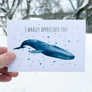 Blauwal-Wal-Wal-Grußkarte, Aquarell Blauwal-Wal, recycelte Karte, Wal-Valentinstags-Karte, Karte zur Erhaltung der wild lebenden Tiere