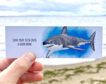 Watercolor Great White Shark Bookmark, Endangered Species Bookmark, White Shark Lover Gift, White Shark Funny Bookmark For Animal Lover