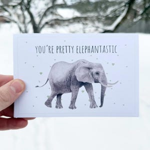 Kaart olifant woordspeling, kaart olifant verjaardag, kaart aquarel olifant, gerecycleerde kaart, kaart voor natuurbehoud, Pretty Elephantastic