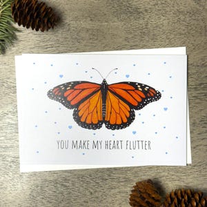 Monarchvlinder woordspeling, vlinder Valentijnskaart, aquarel monarchvlinder kaart, gerecycleerde wenskaart, vlinder verjaardagskaart