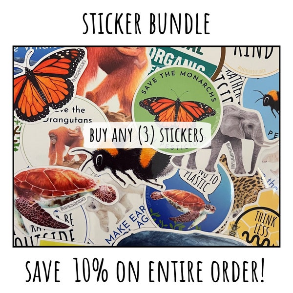 Watercolor Sticker Bundle, Eco Friendly Sticker Bundle, Watercolor Animal Sticker Bundle, Wildlife Conservation Sticker, Wildlife Lover Gift