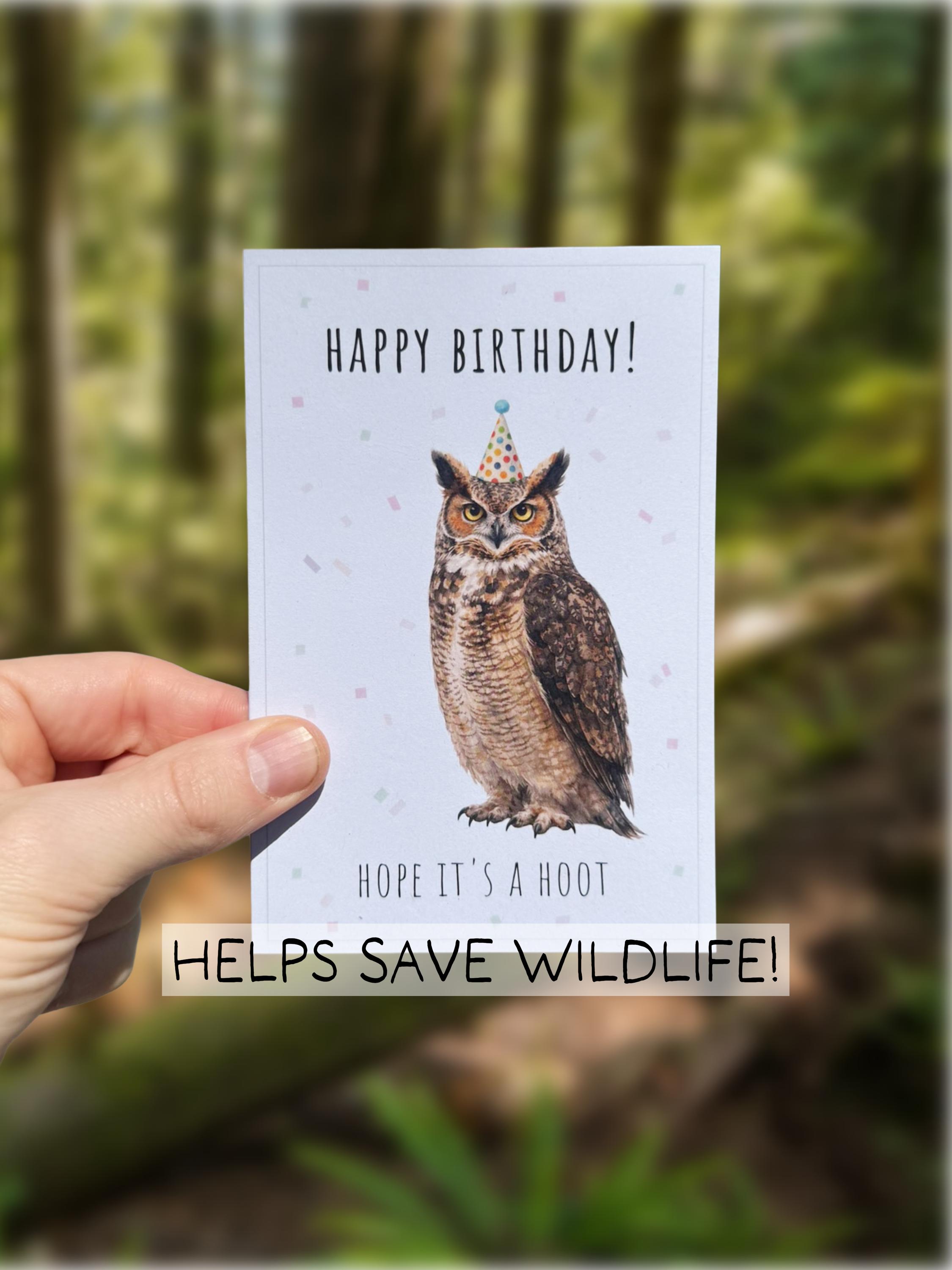 Funny Great Horned Owl Birthday Card, Watercolor Animal Pun Card, Cute Owl Greeting Card, Owl Lover 