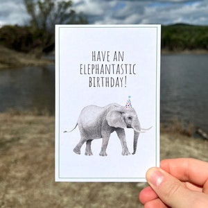 Carte de jeu de mots éléphant, carte d'anniversaire éléphant, carte éléphant aquarelle, carte recyclée, carte de conservation de la faune, sauver les éléphants