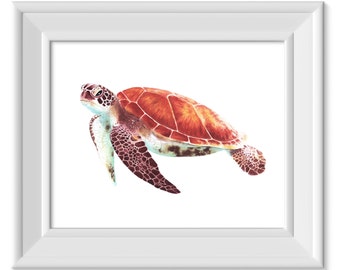 Sea Turtle Art Print, Watercolor Sea Turtle Wall Art, Wildlife Conservation Art Print, Sea Turtle Lover Gift, Save the Sea Turtles