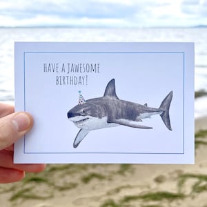 Cartão de aniversário de tubarão branco Cartão de aquarela de tubarão Cartão de espécies ameaçadas de extinção Cartão de amante de tubarões Cartão engraçado Cartão de aniversário de trocadilho Cartão ecológico reciclado