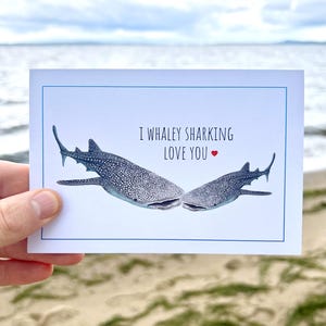 Walvishaai liefde kaart Haai aquarel kaart Bedreigde diersoorten kaart Haai minnaar kaart grappige kaart woordspeling liefde kaart Eco gerecyclede kaart