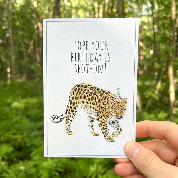 Leopard Pun Birthday Card, Amur Leopard Birthday Card, Leopard Greeting Card, Watercolor Amur Leopard, Recycled Card, Wildlife Conservation