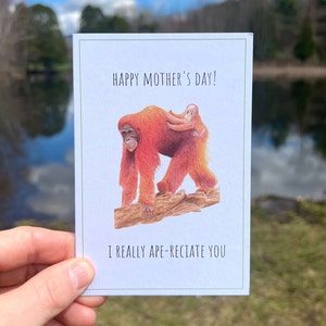 Tarjeta del día de la madre con orangután, tarjeta de felicitación para amantes de los orangutanes, tarjeta vegana para el día de la madre, tarjeta de felicitación de papel reciclado, tarjeta de madre reciclada