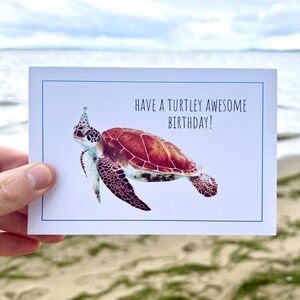 Meeresschildkröte Geburtstagskarte Schildkröte Aquarell Karte Vom Aussterben bedrohte Arten Karte Schildkröten-Liebhaber-Karte Lustiges Karte Wortspiel Geburtstagskarte Öko-Recycling-Karte