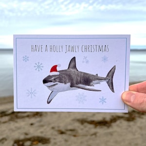 Urlaub Hai Wortspiel, Hai Weihnachtskarte, Weißer Hai Urlaub, Aquarell Urlaub Karte, Recycling Karte, Wildschutzkarte