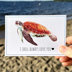 Carte de jeu de mots tortue de mer, carte de voeux tortue de mer, carte aquarelle tortue de mer, carte recyclée, carte d'anniversaire de tortue de mer, conservation de la faune