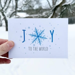 Tarjeta navideña con copos de nieve, tarjeta navideña con alegría, tarjeta navideña con copos de nieve en acuarela, tarjeta navideña reciclada, tarjeta de conservación de la vida silvestre