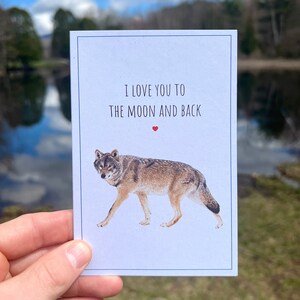 Grauer Wolf Wortspiel Karte, Grauer Wolf Grußkarte, Aquarell Grauer Wolf Karte, Recycling-Karte, Wolf-Valentinstagskarte, Karte zur Erhaltung der wild lebenden Tiere