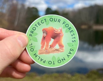 Protect Our Forests, Watercolor Orangutan Sticker, Orangutan Lover Gift, Save the Orangutans, Orangutan Gift, Wildlife Conservation Sticker