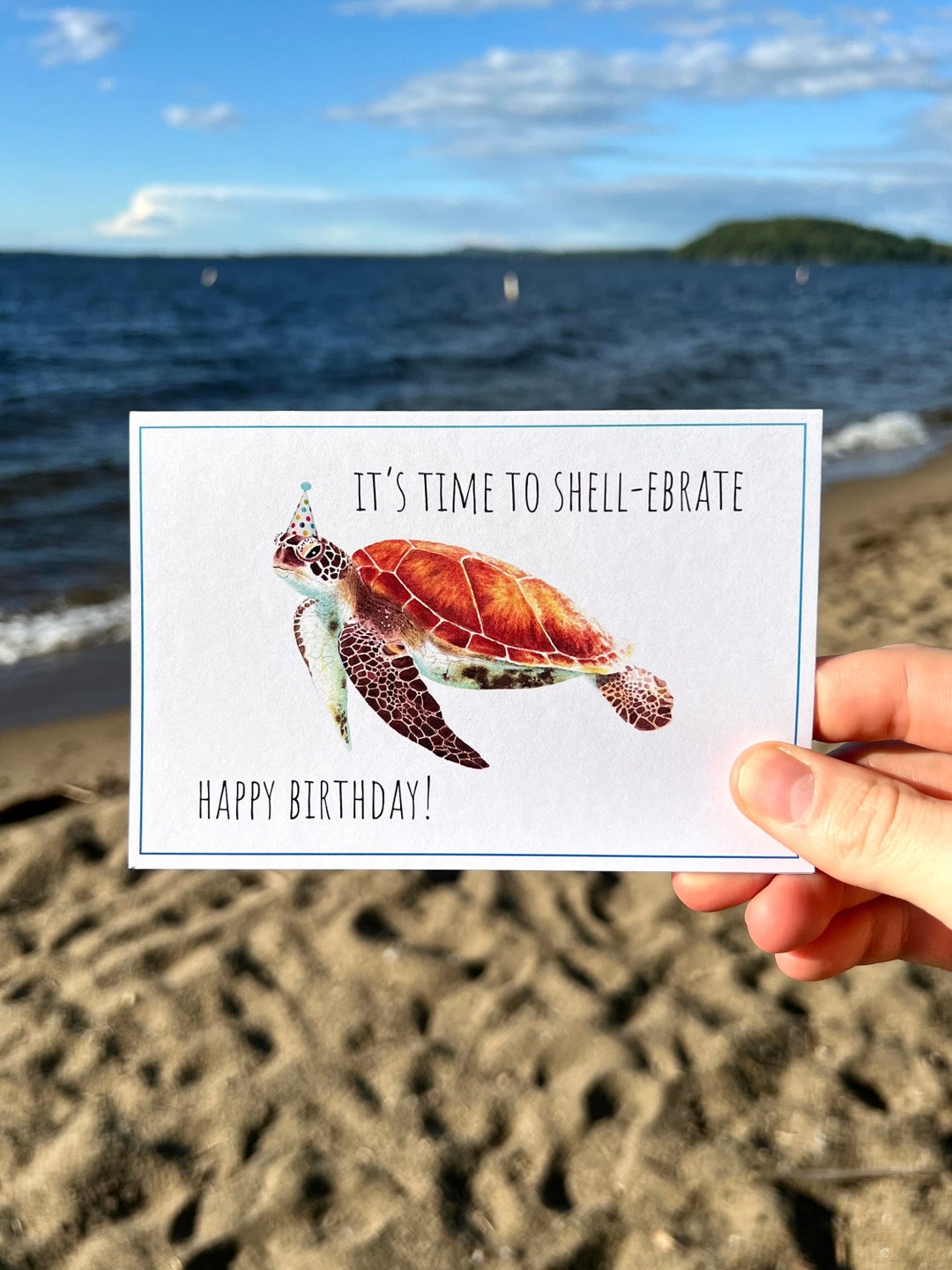 Sea Turtle Pun Card, Sea Turtle Birthday Card, Watercolor Sea Turtle ...