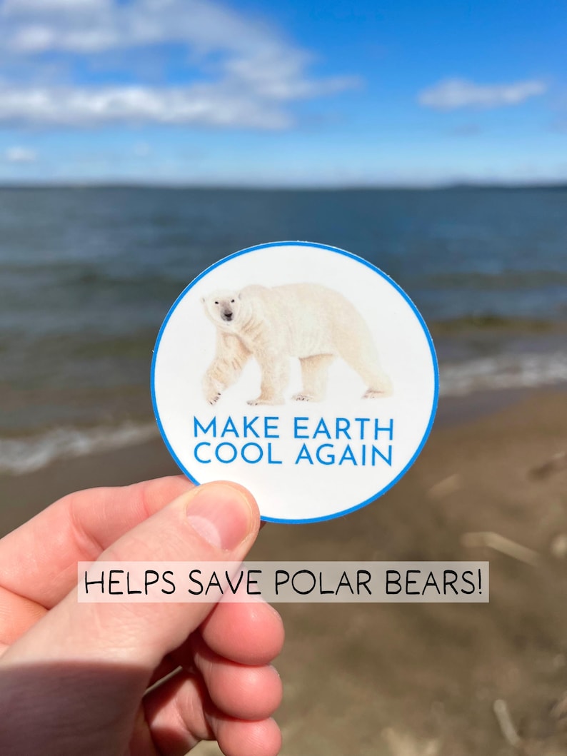 Global uppvärmning, isbjörnklistermärke, present till isbjörnsälskare, rädda isbjörnarna, klistermärke för bevarande av vilda djur, klistermärke för klimatförändringar bild 1