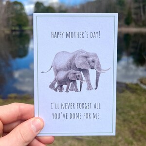 Tarjeta del día de la madre con elefante, tarjeta de felicitación para amantes de los elefantes, tarjeta vegana para el día de la madre, tarjeta de felicitación de papel reciclado, tarjeta reciclada para el día de la madre