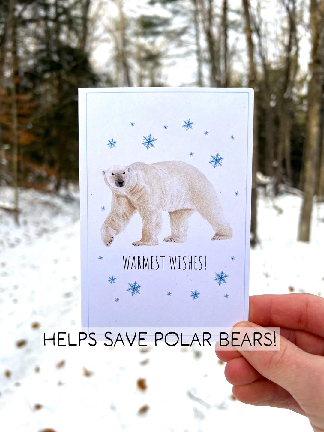 Polar Bear Holiday Card, Eco Friendly Christmas Card, Watercolor Winter ...