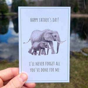 Cartão de dia dos pais elefante, cartão de amante de elefante, cartão de dia dos pais vegano, cartão de papel reciclado, cartão de dia dos pais reciclado
