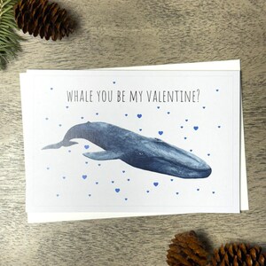Blue vinvis Valentines Card, kaart walvis woordspeling, wenskaart blauwe vinvis, aquarel blauwe vinvis, gerecycleerde kaart, kaart voor natuurbehoud