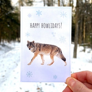 Urlaub Wolf Wortspiel Karte, Wolf Weihnachtskarte, Glückliche Howlidays Karte, Aquarell Urlaub Karte, Recycling Karte, Wildtierschutz Karte
