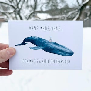 Carte d'anniversaire baleine bleue, carte de voeux jeu de mots baleine, baleine bleue aquarelle, carte d'anniversaire recyclée, carte de conservation de la faune