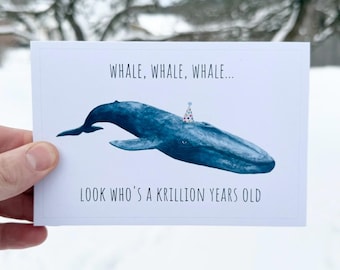 Carte d'anniversaire baleine bleue, carte de voeux jeu de mots baleine, baleine bleue aquarelle, carte d'anniversaire recyclée, carte de conservation de la faune