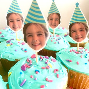Custom Cupcake Toppers; Personalized Cake Toppers; Birthday Cupcake Sticks; Sticker Faces on Toothpicks For Celebrations