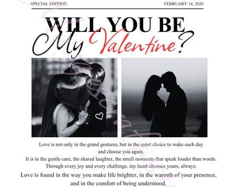 Fully Editable Canva Template - The Cupid Times Valentine Newspaper — Printable Romantic Proposal | Digital Download
