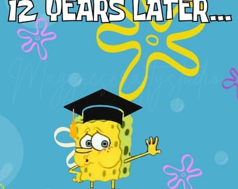Funny Graduation Cap Template Editable Canva | SpongeBobTheme | Cartoon Theme Graduation Cap | DIY Grad Cap Design | Digital Download