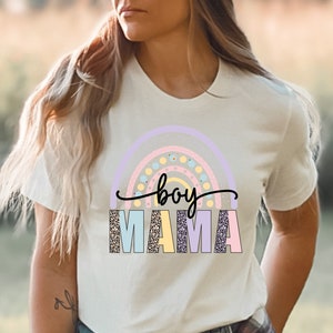 Boy Mama Leopard Rainbow Shirt, Boy Mom Shirt, Boy Mama Gift, Mother&#39;s day shirt, Mom of Boys Shirt, Mothers day gift, Cute Boy Mama Shirt