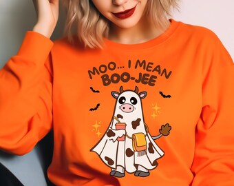 Cow Shirt, Halloween Sweatshirt, Boo Jee Sweater, Cow Print, Funny Cow Halloween Shirt, Moo I Mean Boo Cute Ghost Shirt, Cute Cow Sweater