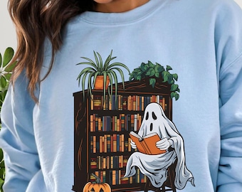Bookish Ghost Sweater Reading Gift Spooky Library Shirt for Book Lover Cottagecore Pumpkin Bookworm Crewneck Teacher Gift Librarian Gift