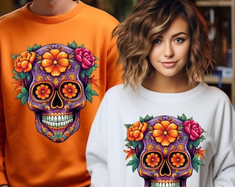 Sugar Skull shirt,Dia De Los Muertos Shirt, Sugar Skull T-Shirt, Flowered Skull Shirt,Halloween Group Shirt, Halloween Shirt, Halloween Tee