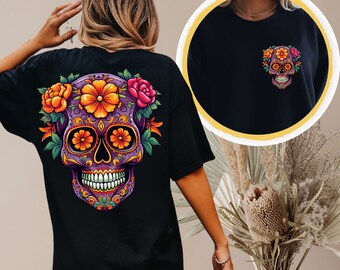 Sugar Skull shirt,Dia De Los Muertos Shirt, Sugar Skull T-Shirt, Flowered Skull Shirt,Halloween Group Shirt, Halloween Shirt, Halloween Tee