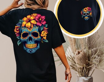 Sugar Skull shirt,Dia De Los Muertos Shirt, Sugar Skull T-Shirt, Flowered Skull Shirt,Halloween Group Shirt, Halloween Shirt, Halloween Tee