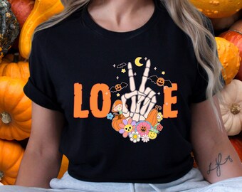 Halloween T-shirt,Halloween Gift,Spooky Skeleton Pumpkin Fall Halloween shirt,Unisex Halloween Retro-Trending now shirt,Love Halloween shirt