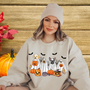 Dog Halloween Shirt, Ghost Dogs Halloween Sweatshirt, Dog lover gift, Pumpkin Shirt, Cute Ghost Dog Shirt, Funny Halloween Dog Lover Shirt