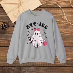 Halloween Ghost Sweatshirt, Boo Jee Shirt, Cute Ghost Shirt, Spooky Season Ghost Sweater, Spooky Vibes Fall Shirt, Halloween Gifts,Halloween Sport Grey