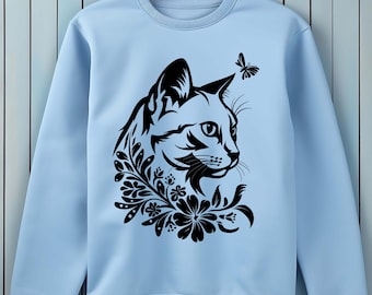 Cat Shirt Floral Cat, Cat Lover sweater, Flower Cat Shirt, Cat Lover Gift, Cat Mom Shirt Gift, Cute Cat Shirts, Animal lover gift for her
