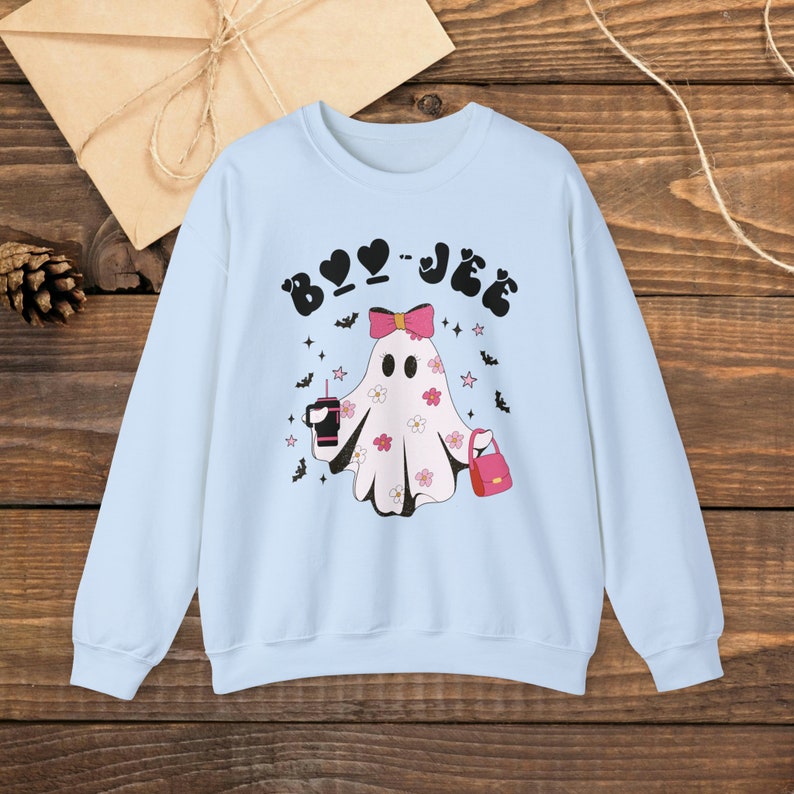 Halloween Ghost Sweatshirt, Boo Jee Shirt, Cute Ghost Shirt, Spooky Season Ghost Sweater, Spooky Vibes Fall Shirt, Halloween Gifts,Halloween Light Blue