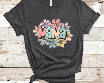 Retro Flowers Mama T-shirt, Custom Mom Shirt, Mothers Day Shirt, Mother's Day Gift, Plant Mom Shirt, Plant Lover Gift, Gardening Shirt