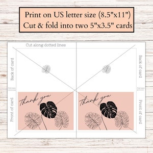 Tropical Leaf Printable Thank You Card Instant Download Pink Monstera ...