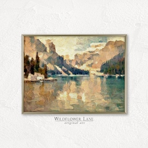 Printable Wall Art - Snowy Mountain Range Lake Landscape - Instant Digital Download